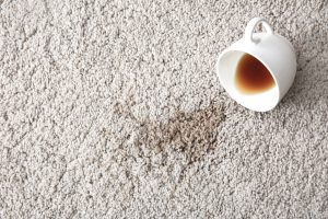 Cup of coffee spilled on carpet